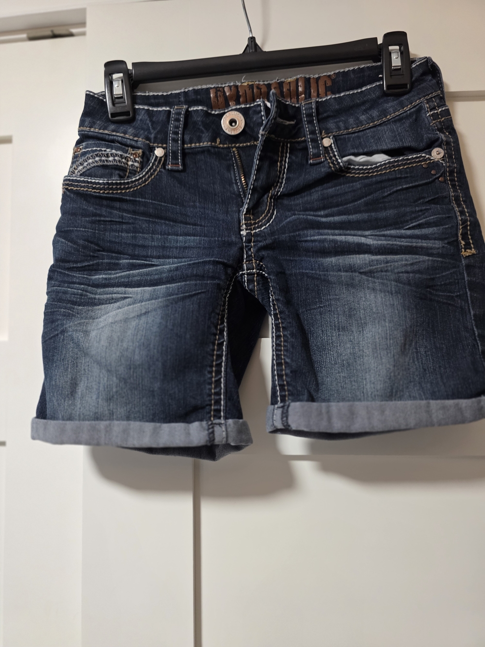 Hydraulic Dark Blue Rolled Cuff Denim Shorts